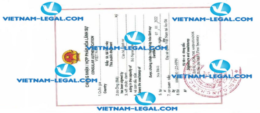 Legalization result of Experience Certificate from India for use in Vietnam on 07 1 2022