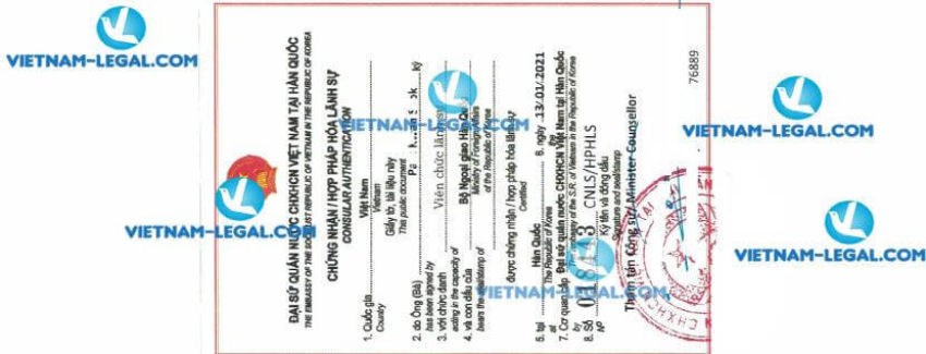 Result of Business Registration Certificate of Korea for use in Vietnam on 13 01 2021