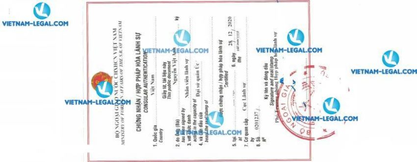 Result of Certificate of Free Sales of Australia for use in Vietnam on 28 12 2020