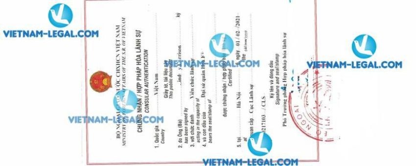 Result of Employment Verification Certificate of the US for use in Vietnam on 01 02 2021