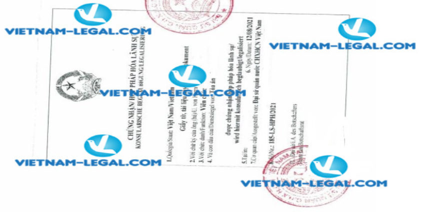 Result of Experience Certificate no 185 issued in Germany for use in Vietnam on 12 08 2021