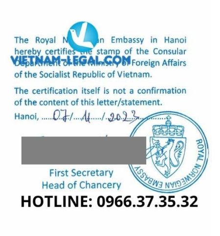 Kết quả hợp pháp hóa trích lục kết hôn cấp tại Việt Nam sử dụng tại Na Uy ngày 7 11 2023
