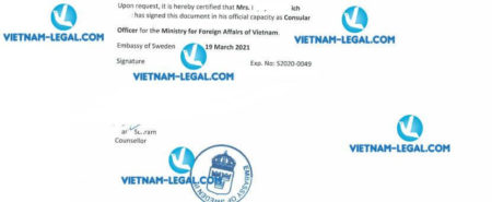 Result of Single Status Certificate issued in Vietnam for use in Sweden on 19 03 2021