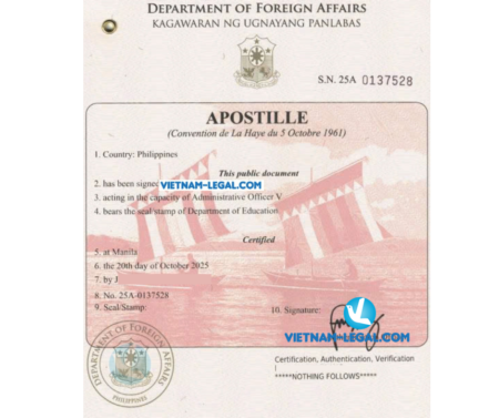 Apostille bằng bảng điểm philipines dùng tại Hàn