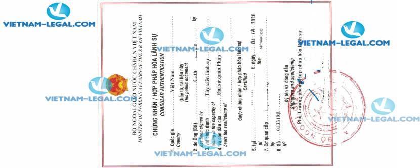 Legalization Result of Bachelor Degree issued in France for use in Vietnam on 04 09 2020