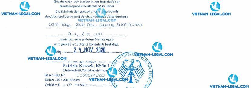 Legalization Result of Birth Certificate issued in Vietnam for use in Germany on 24 11 2020