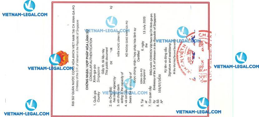 Legalization Result of Company Authorization Letter in Singapore for use in Vietnam on 13 07 2020