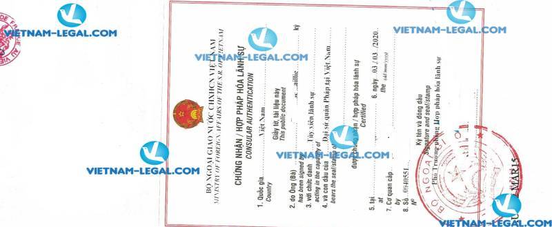 Legalization Result of Company Documents issued in France for use in Vietnam on 05