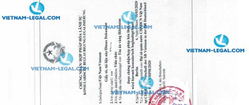 Legalization Result of Divorce Certificate issued in Germany for use in Vietnam on 16 03 2020