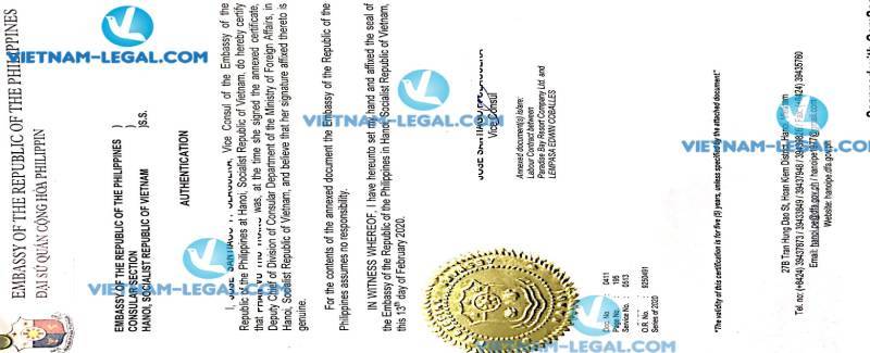 Legalization Result of Labor Contract in Vietnam for use in The Philippines on 13 02 2020