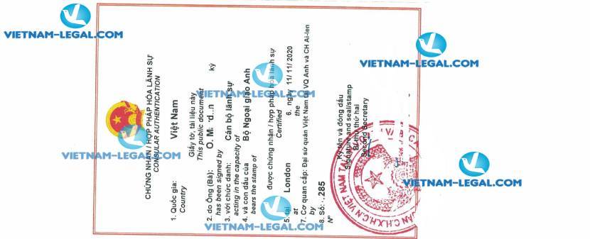 Legalization Result of Master Degree in UK for use in Vietnam on 11 11 2020