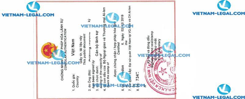 Legalization Result of Personal Documents in Ireland for use in Vietnam 2nd December 2019