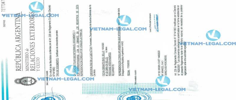 Legalization Result of Police Check issued in Vietnam for use in Argentina on 17 03 2019