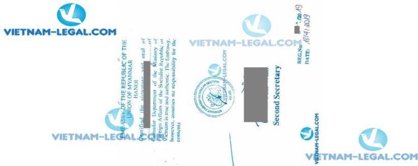Legalization Result of Power of Attorney from Vietnam for use in Myanmar April 2019