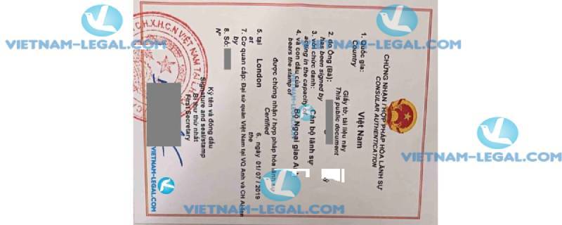 Legalization Result of UK Document for use in Vietnam July 2019