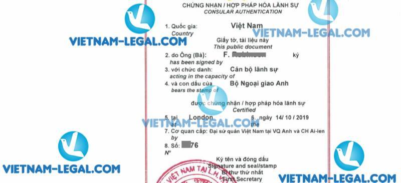 Legalization Result of UK Teaching Certificate for use in Vietnam