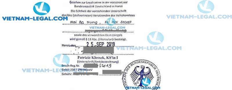 Legalization Result of Vietnamese Birth Certificate for use in Germany September 2019