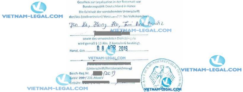 Legalization Result of Vietnamese First time Birth Certificate for use in Germany April 2019