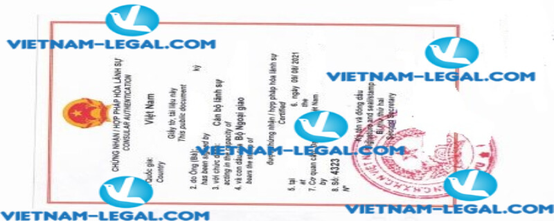 Legalization result of Bachelor Degree issued in UK for use in Vietnam on 09 08 2021