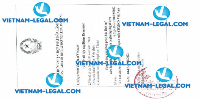 Legalization result of Experience Certificate issued in German for use in Vietnam on 04 2 2022