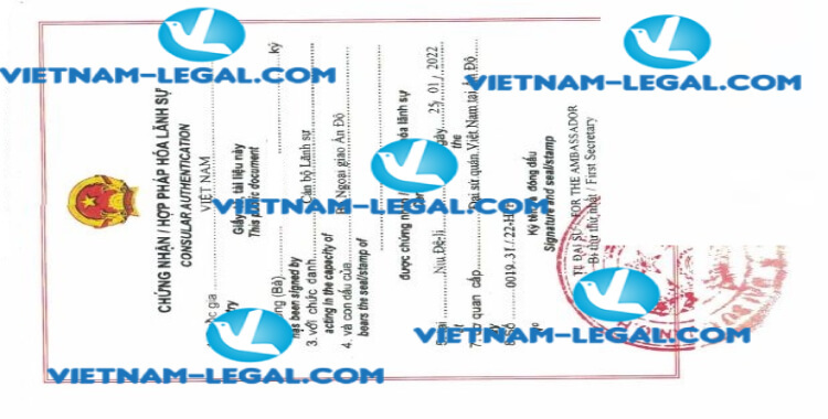 Legalization result of Master Degree issued in India for use in Vietnam on 25 1 2022