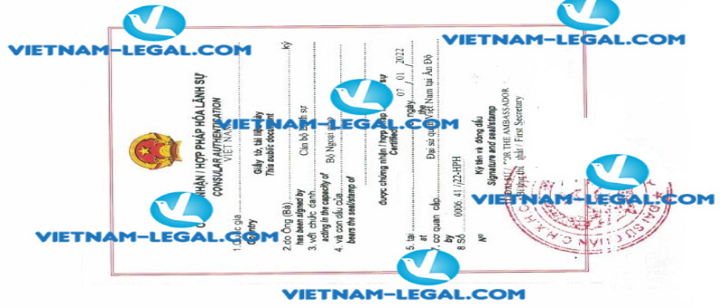 Legalization result of Passport of India for use in Vietnam on 07 01 2022