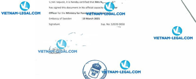 Result of Birth Certificate issued in Vietnam for use in Sweden on 19 03 2021