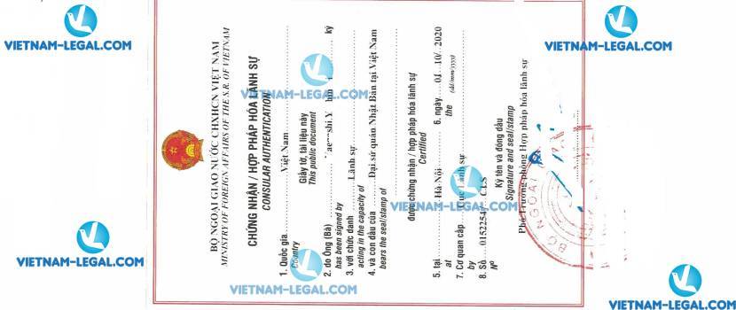 Result of Certificate issued in Japan for use in Vietnam on 01 10 2020