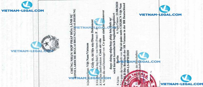 Result of Certificate of Capacity to Contract Marriage issued in Germany for use in Vietnam on 21 08 2020