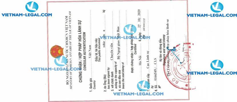 Result of Company Certificate issued in Japan for use in Vietnam on 27 10 2020