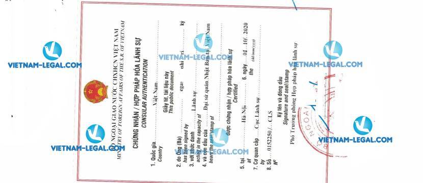 Result of Documents issued in Japan for use in Vietnam on 01 10 2020