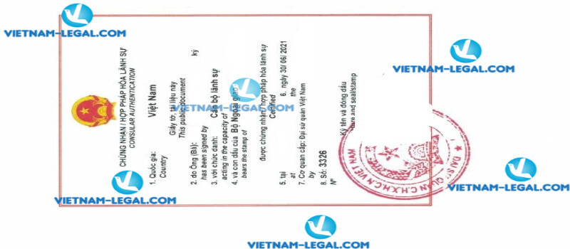 Result of Incorporate Certificate issued in Seychelles for use in Vietnam on 30 06 2021