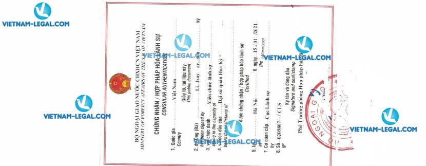 Result of University Degree of the US for use in Vietnam on 15 01 2021