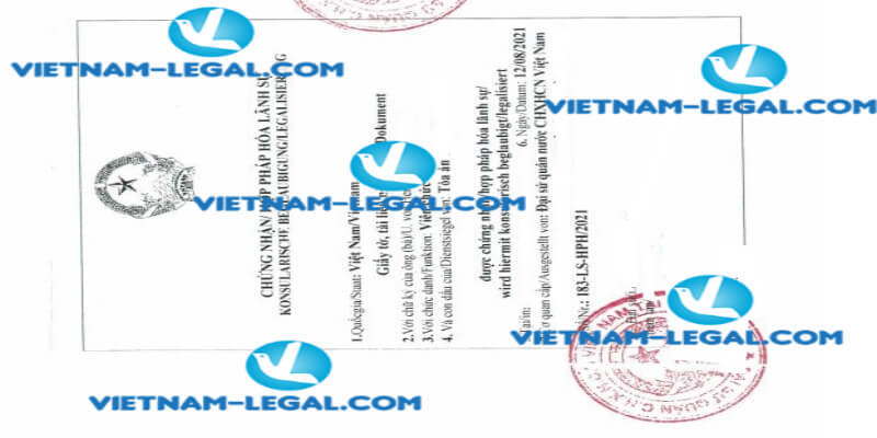 Result of Work Experience Certificate issued in Germany for use in Vietnam on 12 08 2021